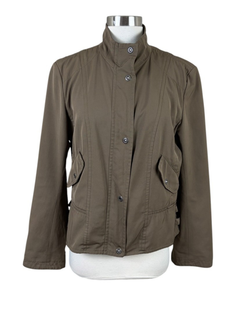 Max Mara Weekend Olive Green Utility Military Jacket Size US 10 Water Repellant
